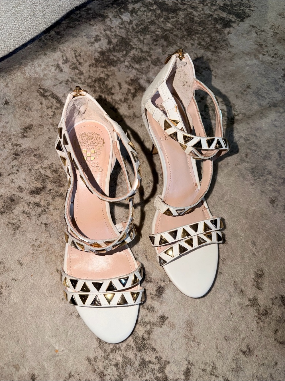 Vince Camuto Vintage White Studded Strappy Sandal Heels